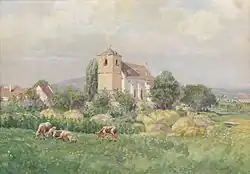 Staatz, kostel sv. Martina (akvarel r. 1896)