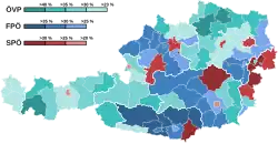 Mapa výsledků eurovoleb v Rakousku