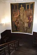 obraz V. Stříbrného z roku 1928 na mezipodestě původního dřevěného schodiště