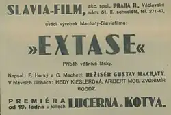 Extase (dobový inzerát premiéry, 1933)