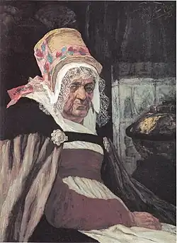 Hlava stařeny z Antverp rozm: 66,5x49 cm technika: olej na dřevě umístění: Musée provincial Félicien Rops, Namur, Belgie