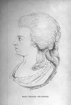 Maria Theresia von Paradis, kresba Faustine Parmantié z roku 1784