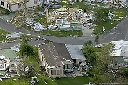 Punta Gorda, FL, Aug. 16, 2004 -- Aerial image of destroyed homes in Punta Gorda, following hurricane Charley