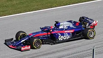 Daniil Kvjat řídící vůz STR14 při Grand Prix Rakouska 2019.