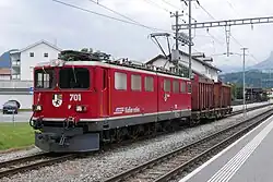 Lokomotiva číslo 701 ve stanici Bonaduz