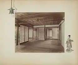 Rooms, 1886, ručně kolorovaný albuminový tisk na dekorované stránce alba, interiér domu, Japonsko