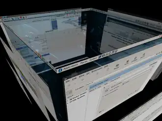 Screenshot programu Beryl - na snímku 3D plocha otevřených oken ve tvaru kvádru