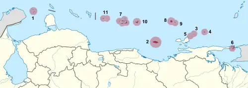 mapa s vyznačením jednotlivých ostrovů a souostroví
