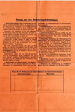 Jízdenka VF pro prázdninovou akci VF-Kinderferienwerk (zadní strana) s výňatkem z přepravních předpisů