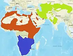 zeleně - rozšíření kočky stepní