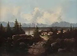 Venkovské domy v idealisované alpské krajině