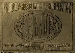 Výrobní štítek důlní lokomotivy Gebus GDL 20/1 v.č.304, muzeum Banská Štiavnica, SK