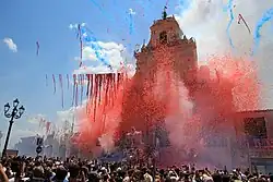 Oslava svátku sv. Šebestiána 10. srpna 2018 před bazilikou v Palazzolu Acreide