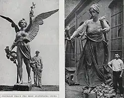 Viktoria a Světlonoška ve slévárně Václava Maška, Karlín, 1908