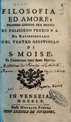 Filozofie a láska, titulní strana libreta