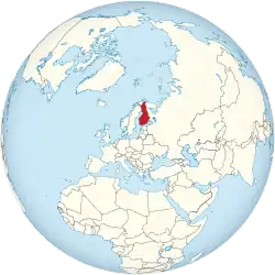 Map showing Finland in an orthographic projection