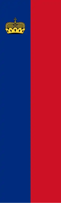 Vzor svislého vyvěšení lichtenštejnské vlajky Poměr stran 3:10