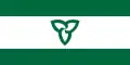 Vlajka provincie Ontario se stylizovaným květem trojčetky velkokvěté