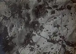 k.u.k. Letecký snímek ze zimy 1917/18. Uprostřed snímku Österreichische Platte pod Eselsrückenem, Italienische Platte před výbuchem 13. března 1918 a Cima Palon.