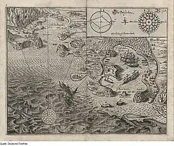 Větrná růžice na mapě z roku 1666