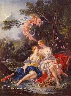 Jupiter a Kallistó , autor François Boucher, Jupiter/Zeus přebírá podobu Diany/Artemis