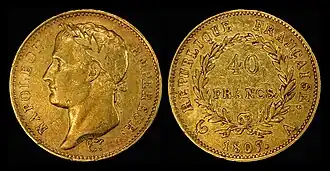 Francouzský "napoleon" v hodnotě 40 franků, rok 1807