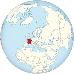 Map showing France in an orthographic projection