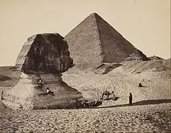 The Sphinx, the Great Pyramid and two lesser Pyramids, Ghizeh, Egypt