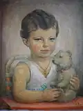 Chlapec držící medvídka (olej na kartonu)
