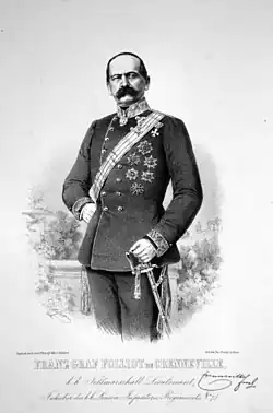 Hrabě Franz Folliot de Crenneville jako c. k. polní podmaršál a císařský generální pobočník (litografie, 1862)