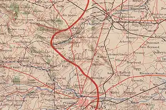 Plán s frontovou linií v Artois mezi Arrasem a Lens