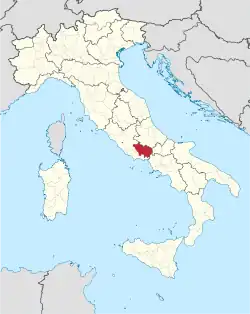 Provincie Frosinone na mapě Itálie