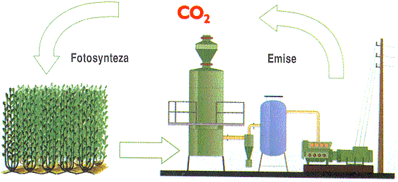 Zjednodušené schéma cyklu uhlíku ve fytoenergetice