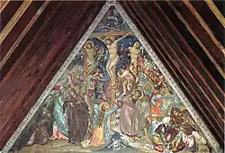 Ukřižování Krista. Byzantská freska z kostela Panagia Podhitou v Galatě