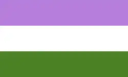 A flag with lavender on top, white in the middle and dark chartreuse green on the bottom.