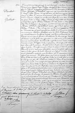Sňatek Georgese Penaberta v roce 1869. Zdroj: Paris Archives. Jedná se o potvrzení o druhém sňatku Georgese Penaberta s Marií Adélaïde Gaillantovou, 8. dubna 1869 v Paříži v 17. obvodu.