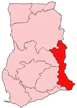 Region Volta na mapě Ghany