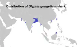 Modře zvýrazněná oblast rozšíření, otazníky ukazují nejistý výskyt, resp. výskyt dosud přesně nezařazených taxonů