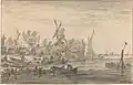 Břeh s loděmi a větrným mlýnem, 1653