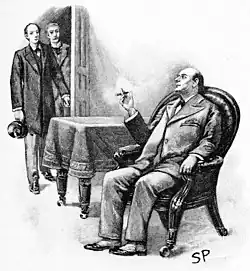 Mycroft v Sherlockově bytě na Baker Street. (1893, Sidney Paget, The Strand Magazine)