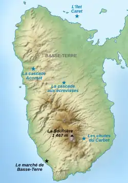 Mapa turistických míst na Basse-Terre