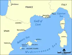 Lví záliv (na mapě Gulf of Lion)