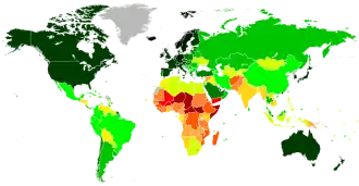 Mapa světa s rozdělením HDI v členských státech OSN v roce 2022