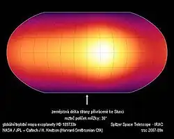 Teplotní mapa atmosféry exoplanety HD 189733 b