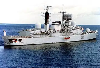 HMS Sheffield u Diego García v únoru 1982