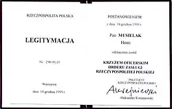 Osvědčení o udělení vyznamenání