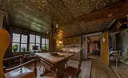 Světnice v Siebers Hus. Jedná se o dům ve stylu Rheintalhaus ze 17. století (obec Meiningen)