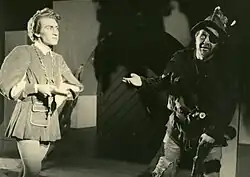 Josef Větrovec (Soběbor, vlevo) a Čestmír Řanda (Srpoš), Divadlo J. K. Tyla v Plzni, 1949