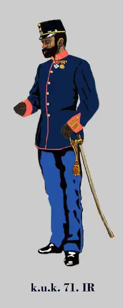 Hejtman (kapitán) 71. pěšího pluku ve vycházkové uniformě, 1914