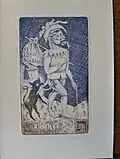 Jiří Havlíček, "Škýz - blázen", tarotová karta - exlibris, lept, 1975